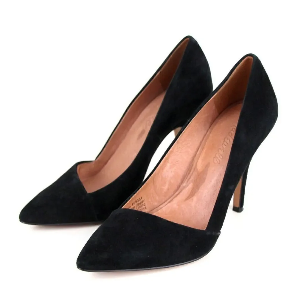 Madewell BLACK GENUINE LEATHER SUEDE MID HEEL POINTED CLASSIC PUMP SHOES Size 6